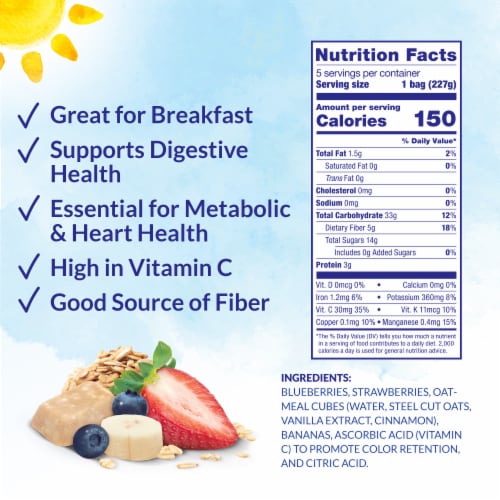 DOLE CRAFTED SMOOTHIE BLENDS® Mixed Berry Oatmeal Pre-Portioned Frozen Fruit Bags Perspective: left
