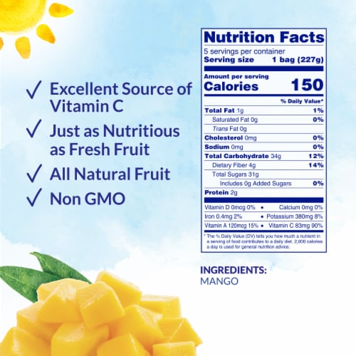 DOLE® Mango Chunks Pre-Portioned Frozen Fruit Bags Perspective: left