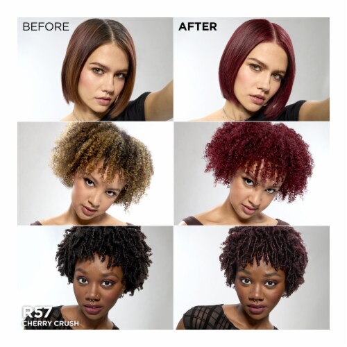 L'Oreal Feria Power Reds Cherry Crush Intense Medium Auburn R57 Permanent Hair Colour Gel Perspective: left