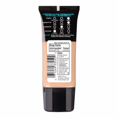 L'Oreal Paris Infallible Pro-Glow Foundation 24HR Coverage 208 Sun Beige Perspective: left