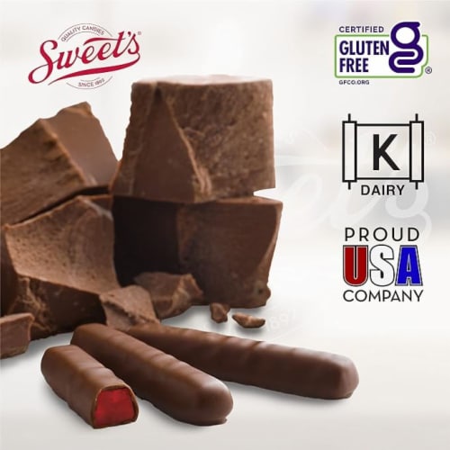 Sweet's®  Milk Chocolate Raspberry Sticks Holiday Candy Perspective: left