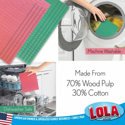 LOLA Cellulose Swedish Sponge Cloths, Reusable Kitchen Cleaning Cloth - 2 Pack Perspective: left