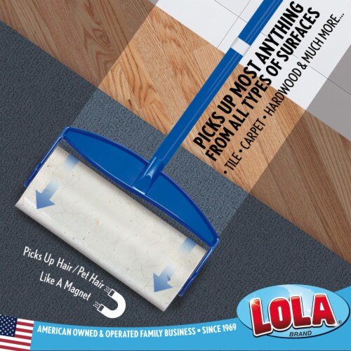 LOLA Rola Sticky Mop W/ Resin Coated 4-Piece Steel Handle, Pet Hair, Dust, Lint Roller - 1 CT Perspective: left