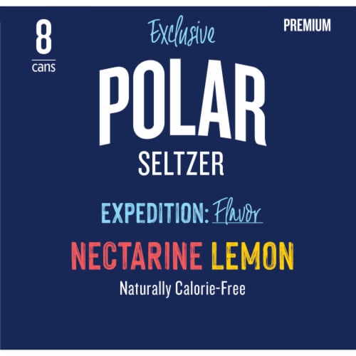 Polar Nectarine Lemon Flavored Seltzer Water Cans Perspective: left