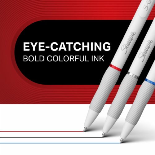 Sharpie® S-Gel, Gel Pens, Medium Point (0.7mm), White Barrel, Assorted Ink Colors, 4 Count Perspective: left