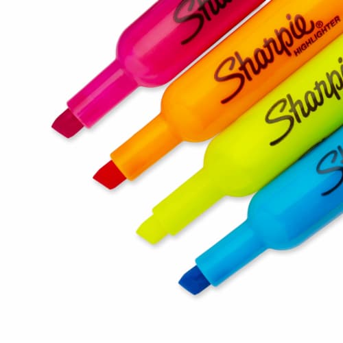 Sharpie® Tank Style Highlighters, Chisel Tip, Assorted Colors, 4 Count Perspective: left
