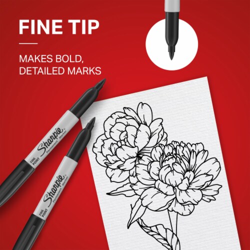 Sharpie® Permanent Markers, Fine Point, Black, 12 Count Perspective: left