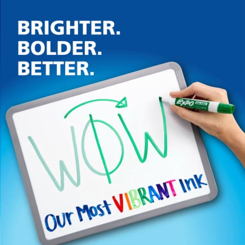 EXPO Dry Erase Markers, Low Odor Ink, Assorted Colors, Fine Tip, 4 Count Perspective: left