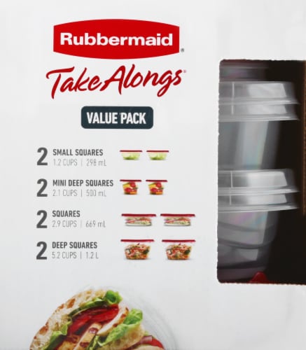 Rubbermaid TakeAlongs Containers & Lids, Deep Squares, 5.2 Cups - 4 containers & lids