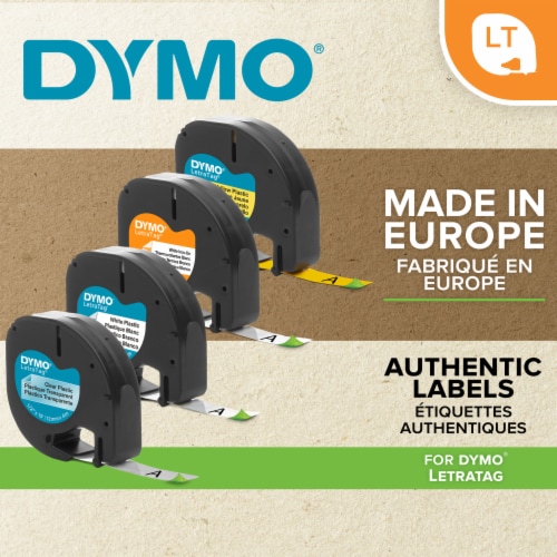 DYMO® Paper Labels for LetraTag label makers, Black Print on White, 1/2" x 13', 2 Rolls Perspective: left