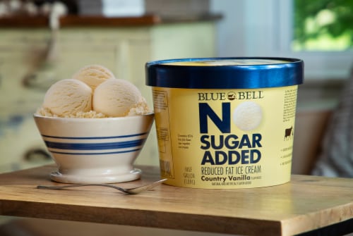 Blue Bell No Sugar Added Country Vanilla Ice Cream Tub Perspective: left