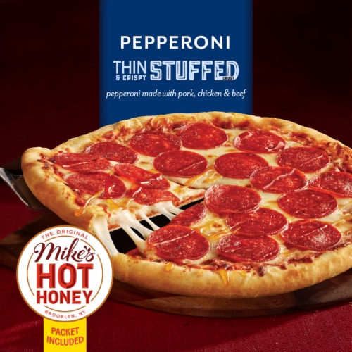 DiGiorno Frozen Pepperoni Thin and Crispy Stuffed Crust Pizza with Mike’s Hot Honey Perspective: left