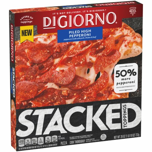 DIGIORNO Stacked Toppings Piled High Pepperoni Frozen Pizza Perspective: left