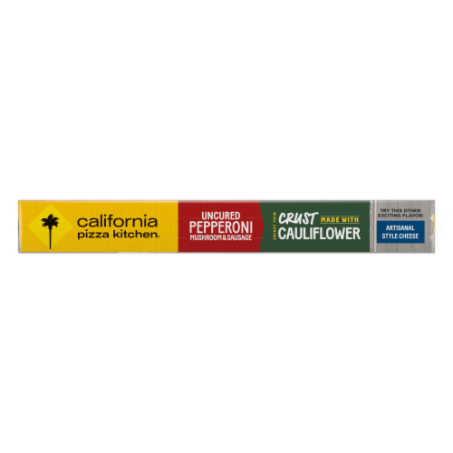 California Pizza Kitchen Cauliflower Crust Uncured Pepperoni Mushroom and Sausage Frozen Pizza Perspective: left