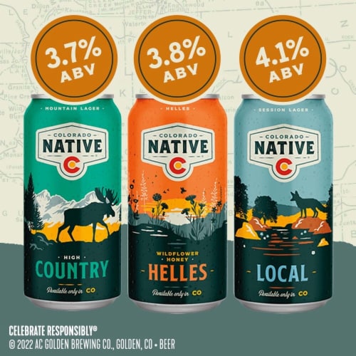 Colorado Native Day Pack Pale Lager Beer Cans Perspective: left