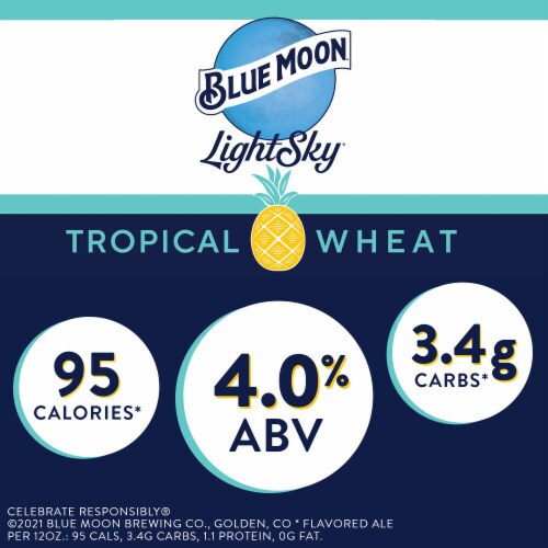 Blue Moon LightSky Tropical Wheat Beer Perspective: left