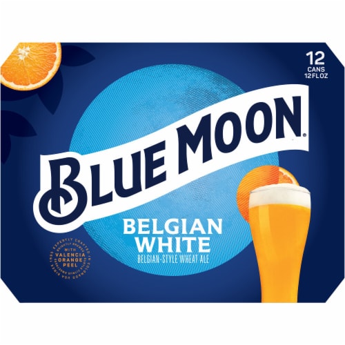 Blue Moon Belgian-Style Ale White Wheat Beer Perspective: left