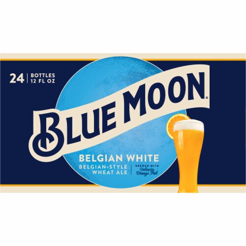Blue Moon Belgian-Style Ale White Wheat Beer Perspective: left
