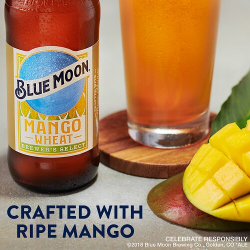 Blue Moon Mango Wheat Ale Beer Perspective: left