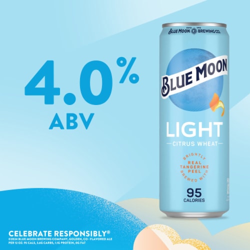 Blue Moon Light Citrus Wheat Craft Beer Perspective: left