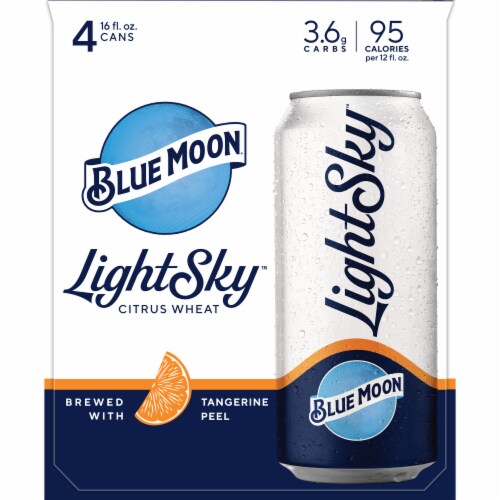 Blue Moon Light Sky Citrus Wheat Beer Perspective: left