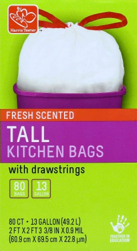 Harris Teeter™ Fresh Scented Tall 13 Gallon Drawstring Kitchen Trash Bags Perspective: left