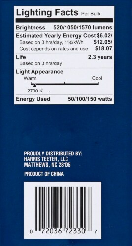 Harris Teeter™ 50-Watt (150-Watt) A21 3-Way Incandescent Light Bulb Perspective: left