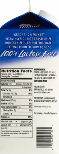 Hiland 100% Lactose Free 2% Reduced Fat Milk Perspective: left