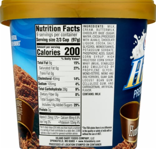 Hiland Premium Ice Cream Homemade Milk Chocolate Tub Perspective: left