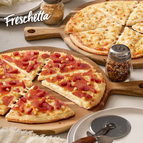 Freschetta Garlic Duo Pepperoni Frozen Pizza Perspective: left