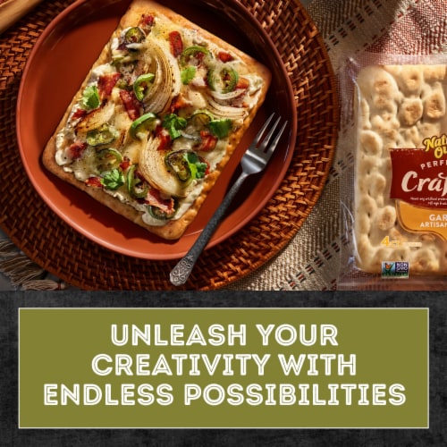 Nature's Own Perfectly Crafted Garlic Artisan Flats, Garlic Non-GMO Flatbread, 4 Count Perspective: left