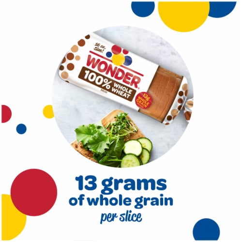 Wonder Bread Small 100% Whole Wheat Bread, Small Loaf, 13g of Whole Grains per Slice, 16 oz Loaf Perspective: left