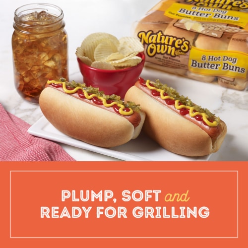 Nature's Own Hot Dog Butter Buns Soft White Bread Hot Dog Buns Perspective: left