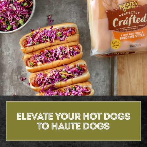 Nature's Own Perfectly Crafted Non GMO Brioche Style Hot Dog Buns Perspective: left