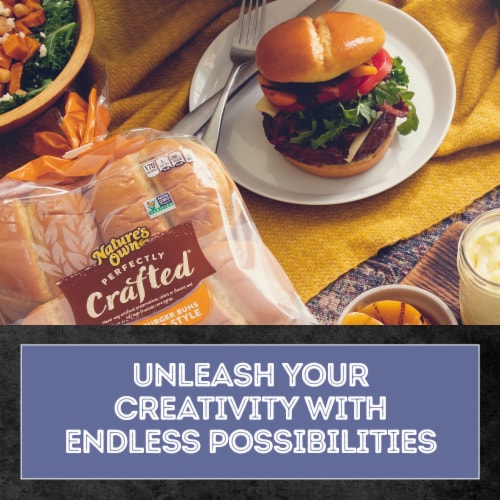 Nature's Own Perfectly Crafted Brioche Style Hamburger Buns Non-GMO Sandwich Buns Perspective: left