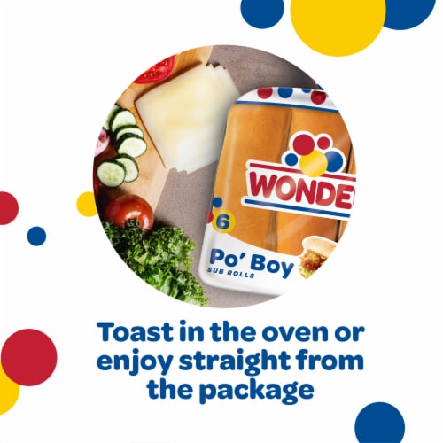 Wonder Bread Po' Boy Sub Rolls, White Bread Sandwich Rolls, 6 Count Perspective: left