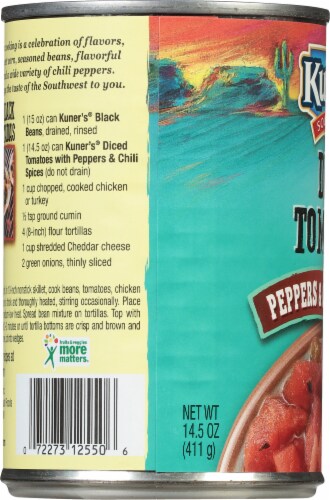 Kuner's Southwest Diced Tomatoes Peppers & Chili Spices Perspective: left
