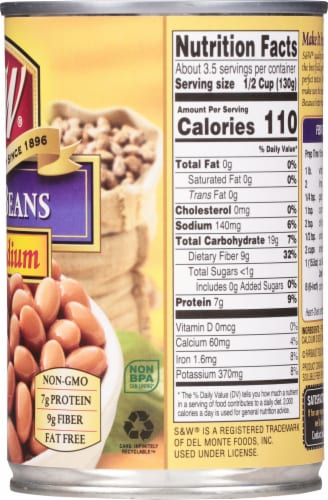 S&W® Reduced Sodium Premium Pinto Beans Perspective: left