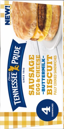 Odom's Tennessee Pride Sausage Egg & Cheese Buttermilk Biscuit Sandwiches Perspective: left