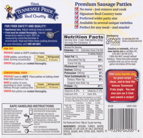 Odom's Tennessee Pride Turkey Sausage Patties Perspective: left