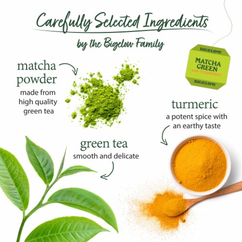 Bigelow Macha Green Tea Bags with Turmeric Perspective: left
