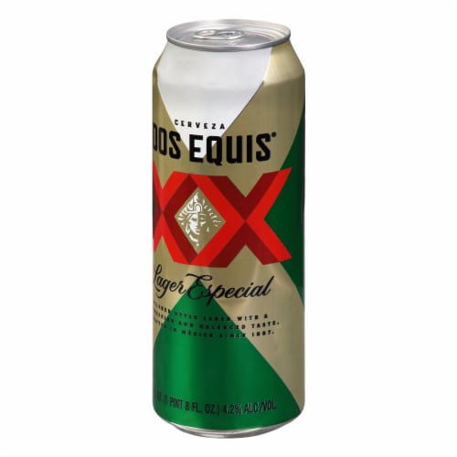Dos Equis Mexican Lager Beer, Single 24 fl oz Can Perspective: left