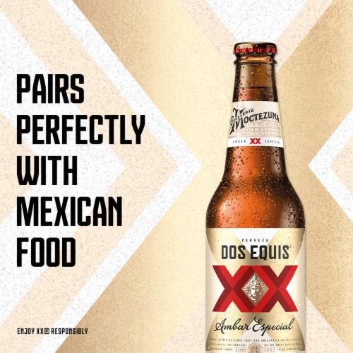 Dos Equis Ambar Mexican Lager Beer Bottles Perspective: left