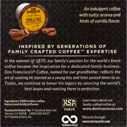 Don Francisco's Family Reserve Vanilla Nut Medium Roast Coffee Pods Perspective: left