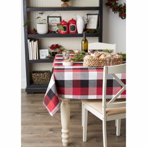 DII Cardinal Red Tri Color Check Tablecloth Perspective: left