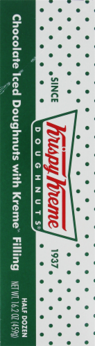 Krispy Kreme Chocolate Iced Kreme Filled Doughnuts 6 Count Perspective: left