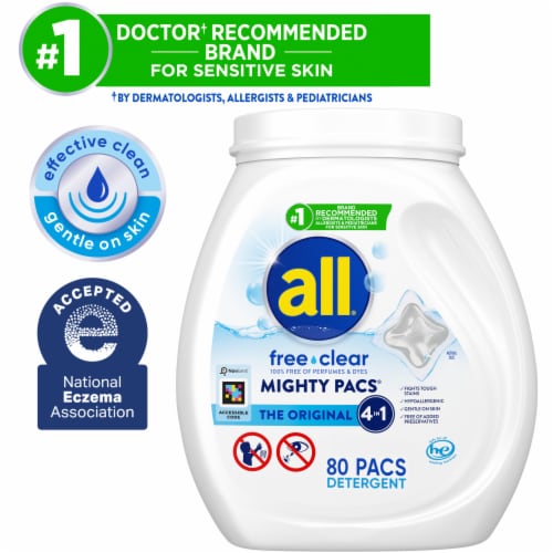 All® Free + Clear The Original 4-in-1 Mighty Pacs® Perspective: left