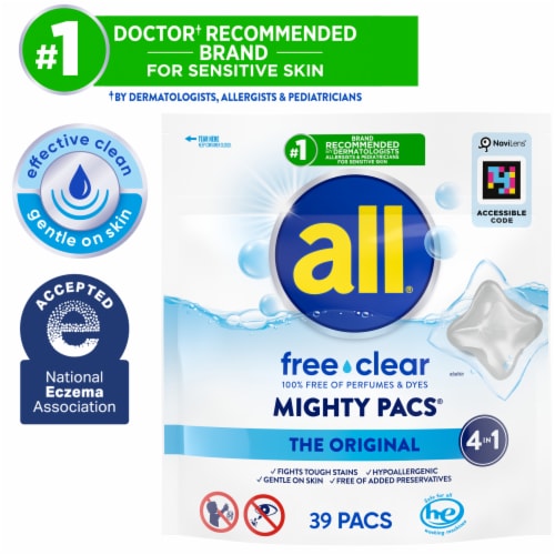 All® Stainlifters Free Clear Mighty Pacs® Laundry Detergent Pods Perspective: left