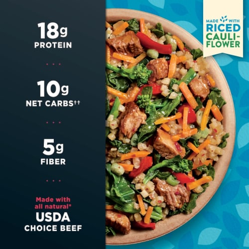Healthy Choice Power Bowls Spicy Beef Teriyaki With Riced Cauliflower Frozen Meal Perspective: left