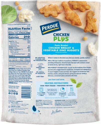PERDUE® Chicken Plus™ Panko Breaded Frozen Chicken Breast & Vegetable Dino Nuggets Perspective: left